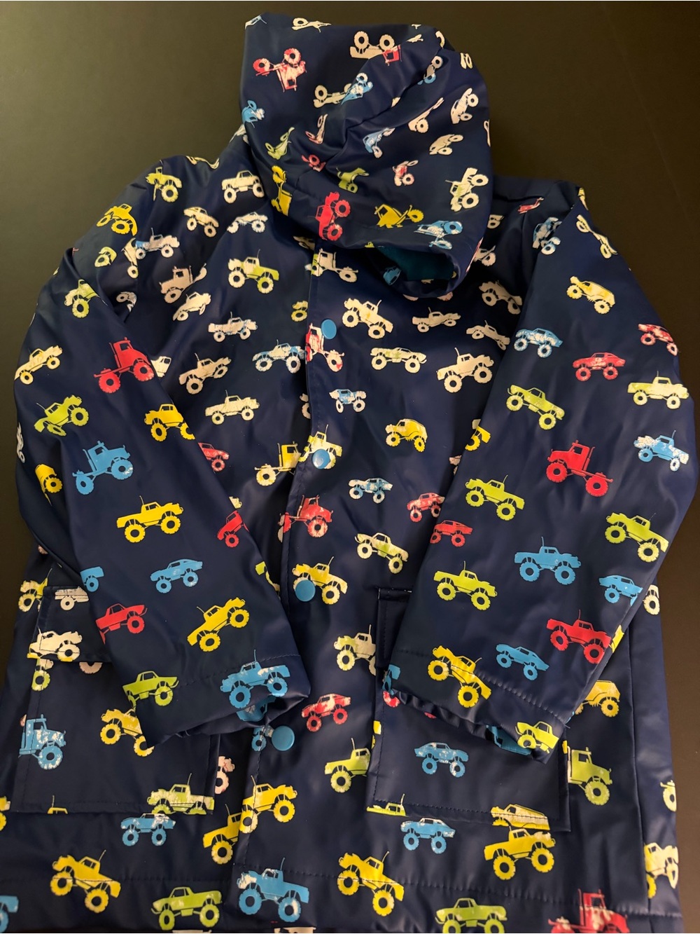 Hatley Navy Monster Truck Raincoat Size 7